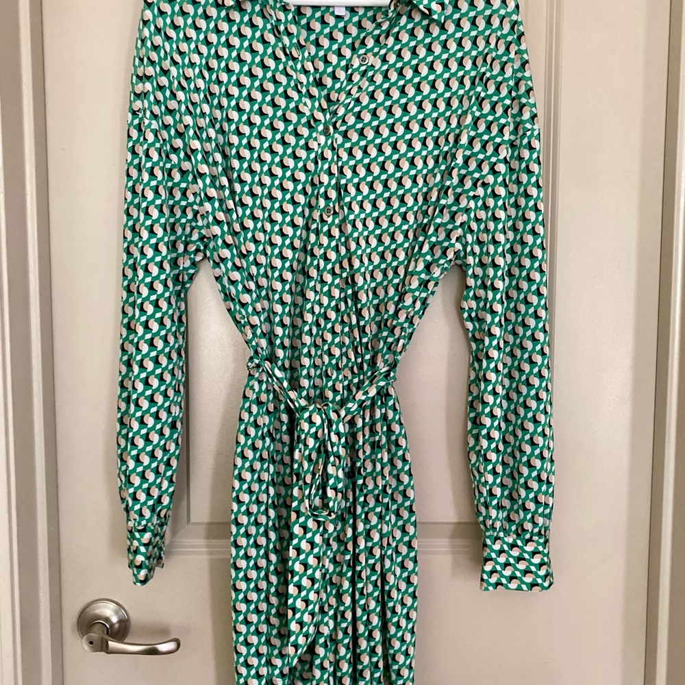 Stylish Green Patterned Long Sleeve Dress